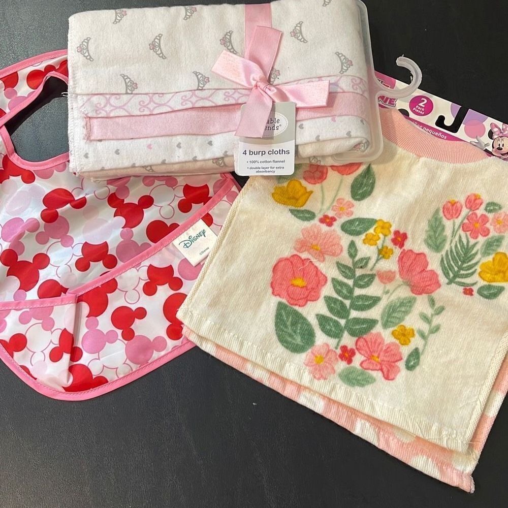 Infant/Toddler Girl Bundle. Burp Cloths and Bibs. NWT